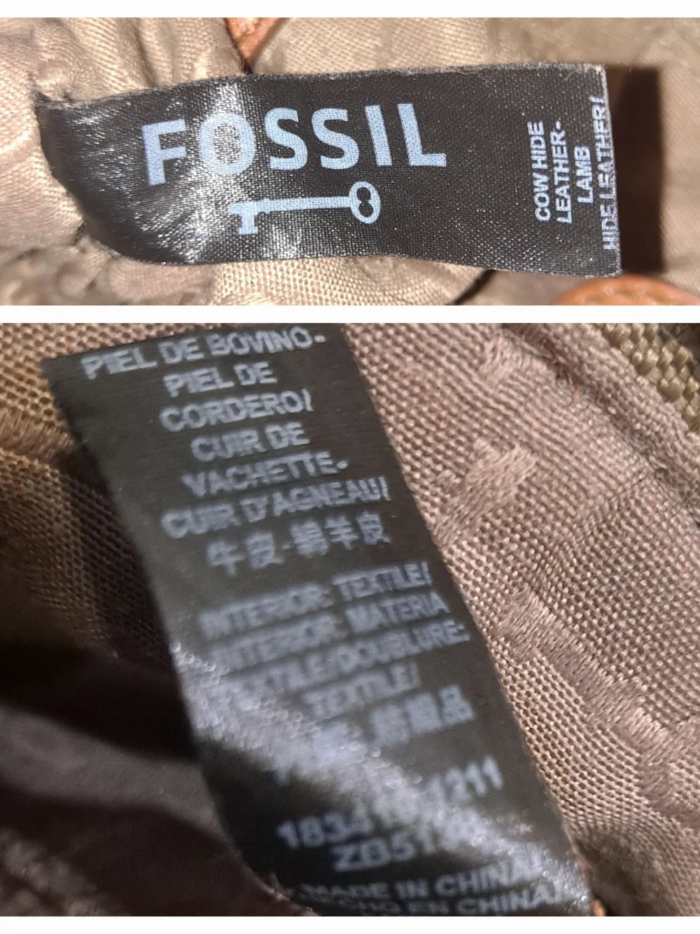 Fossil Cognac Brown Cowhide Lambhide Leather Satchel Front Buckle Flap Brass
